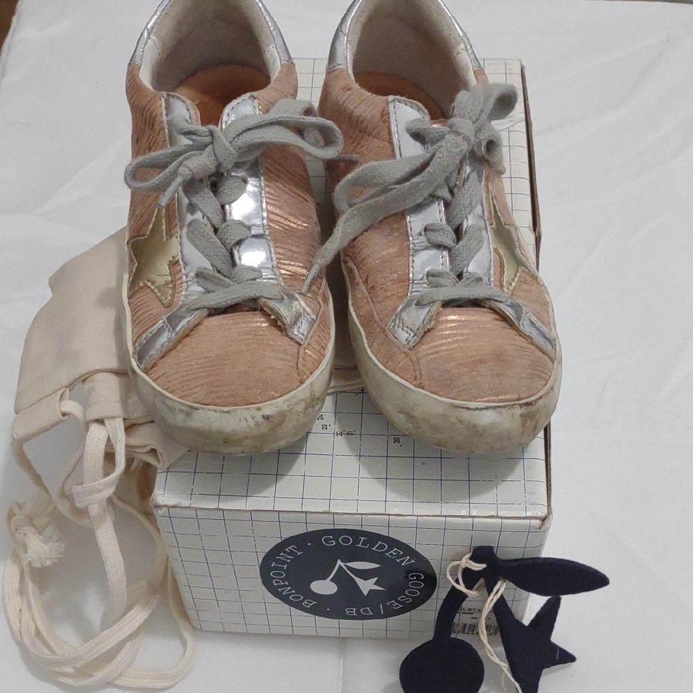 Bonpoint Peach Sneakers with Silver Details